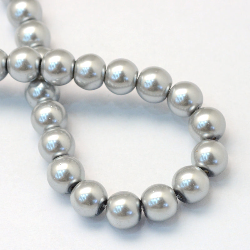 Glass Pearl Beads 6mm (1.0mm Hole) Silver - One Strand of Approx 145 Beads