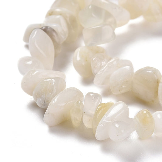 Natural White Moonstone Chip Beads 5-8mm Wide - 32" Strand