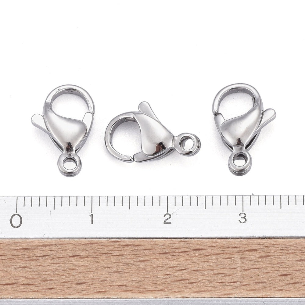 100 pcs of STAINLESS Steel Lobster Clasp Parrot Clasp Claw deals Clasp - 13x8mm Solid Stainless Steel Lobster Clasp - STLOB13