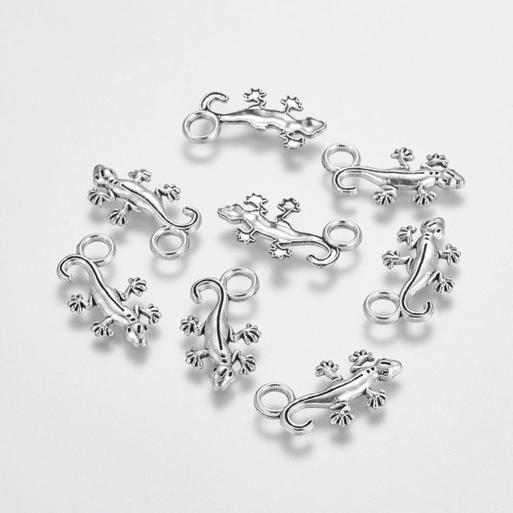 Wall Gecko Lizard Charms Antique Silver 22.5x12x2mm - Pack of 50